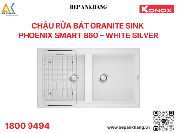 Chậu rửa bát 2 hố Granite Sink Phoenix Smart 860 – White Silver